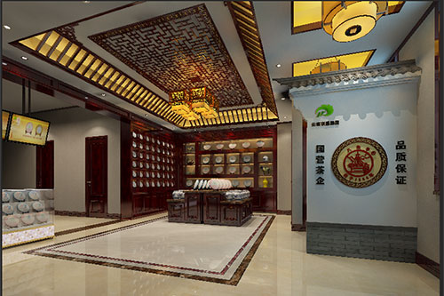 松潘古朴典雅的中式茶叶店大堂设计效果图